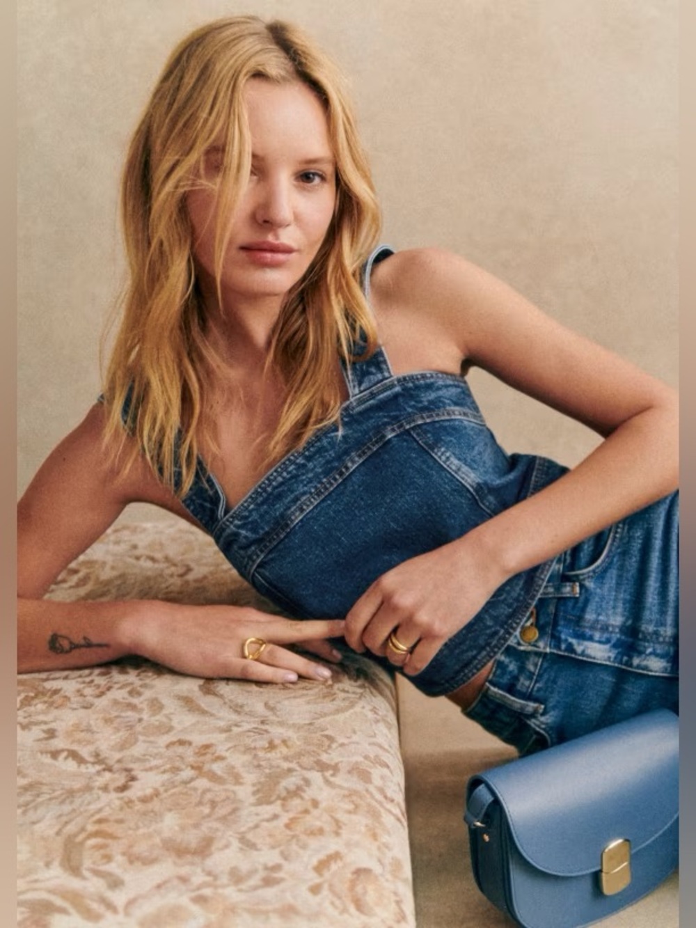 Sezane Hermance Top in Dark Blue Denim - Picture 2 of 11